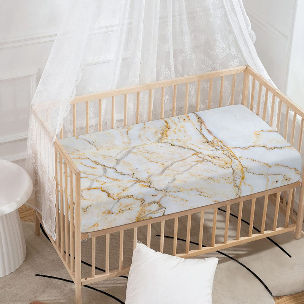 White Brown Grunge Marble Print Baby Crib Sheet