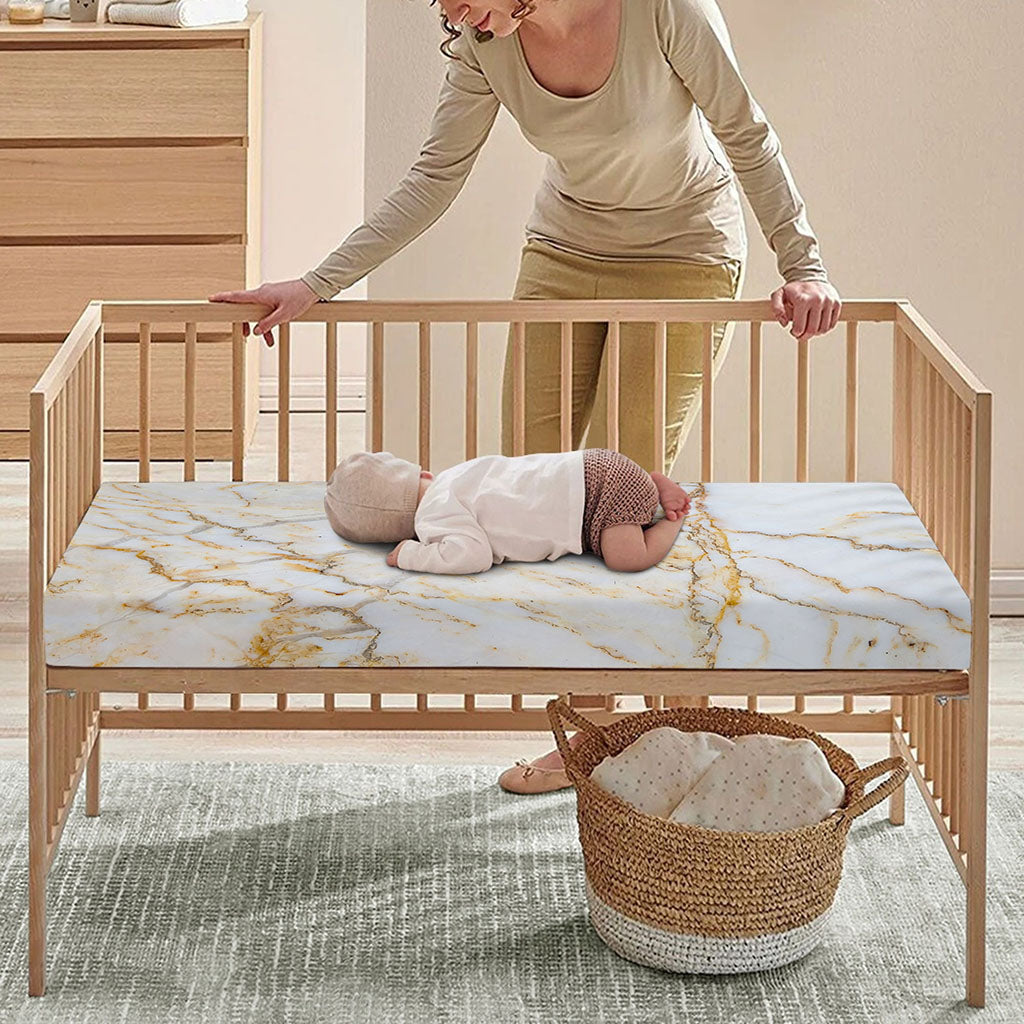 White Brown Grunge Marble Print Baby Crib Sheet