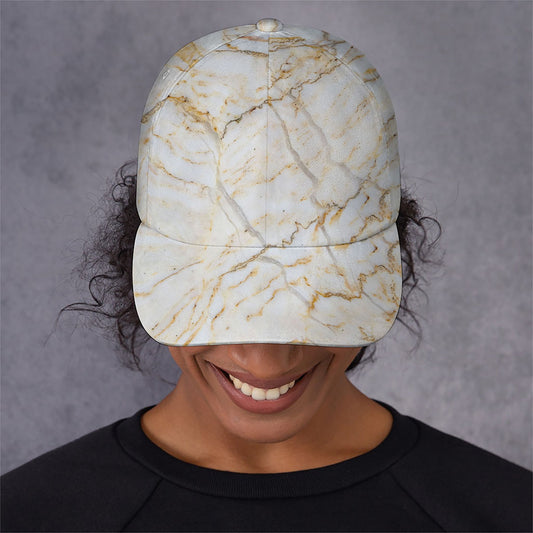 White Brown Grunge Marble Print Baseball Cap