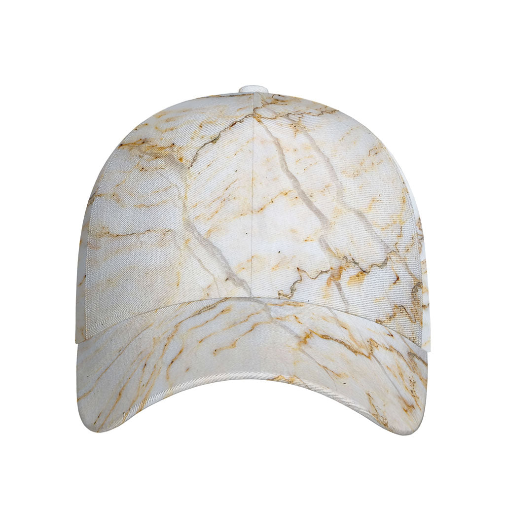 White Brown Grunge Marble Print Baseball Cap