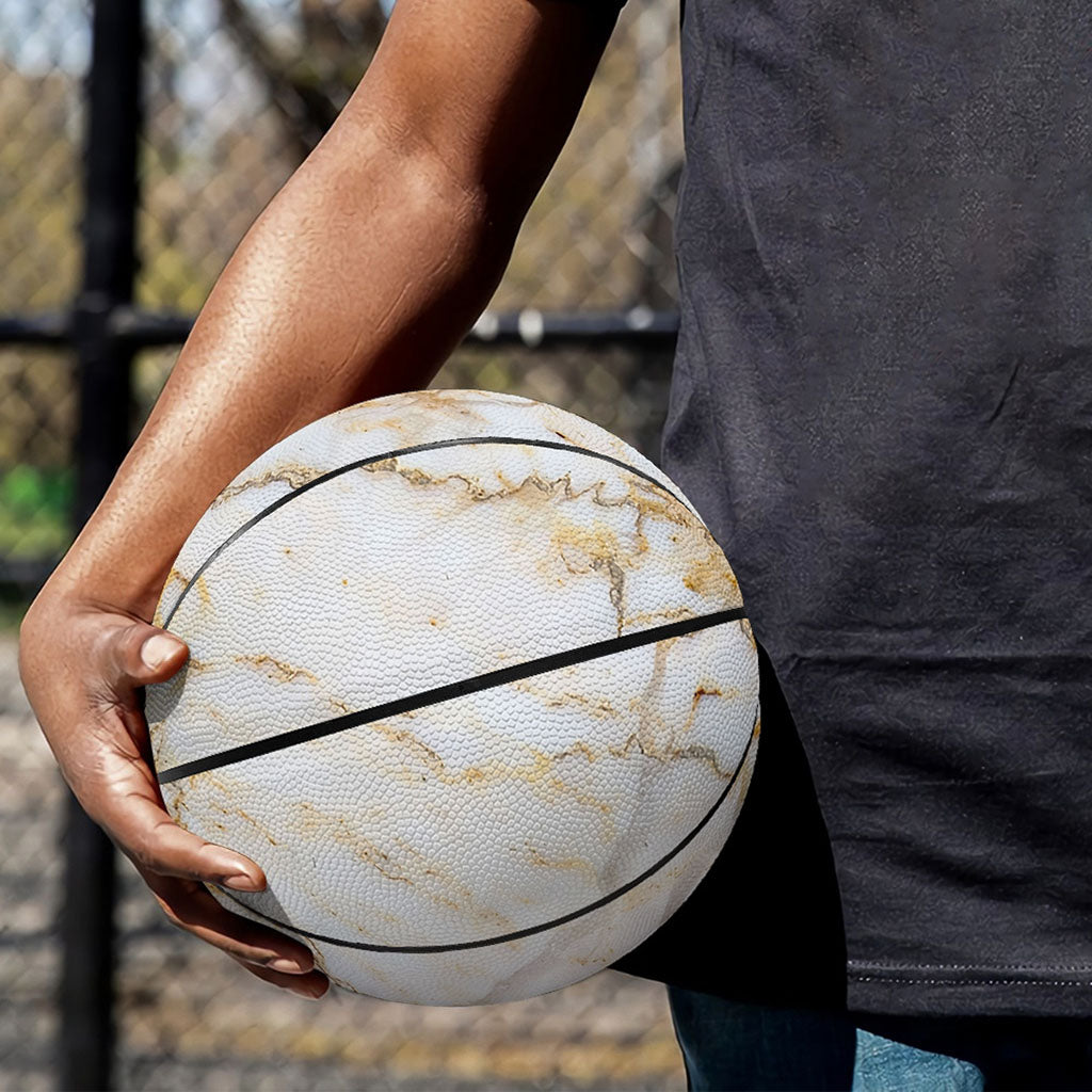 White Brown Grunge Marble Print Basketball