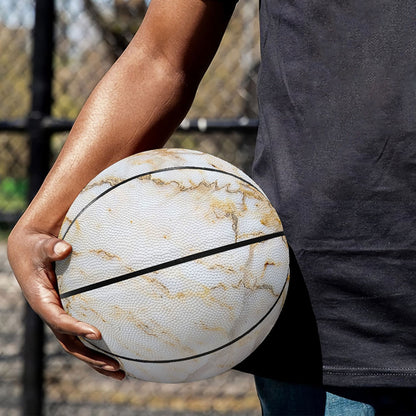 White Brown Grunge Marble Print Basketball