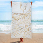 White Brown Grunge Marble Print Beach Towel
