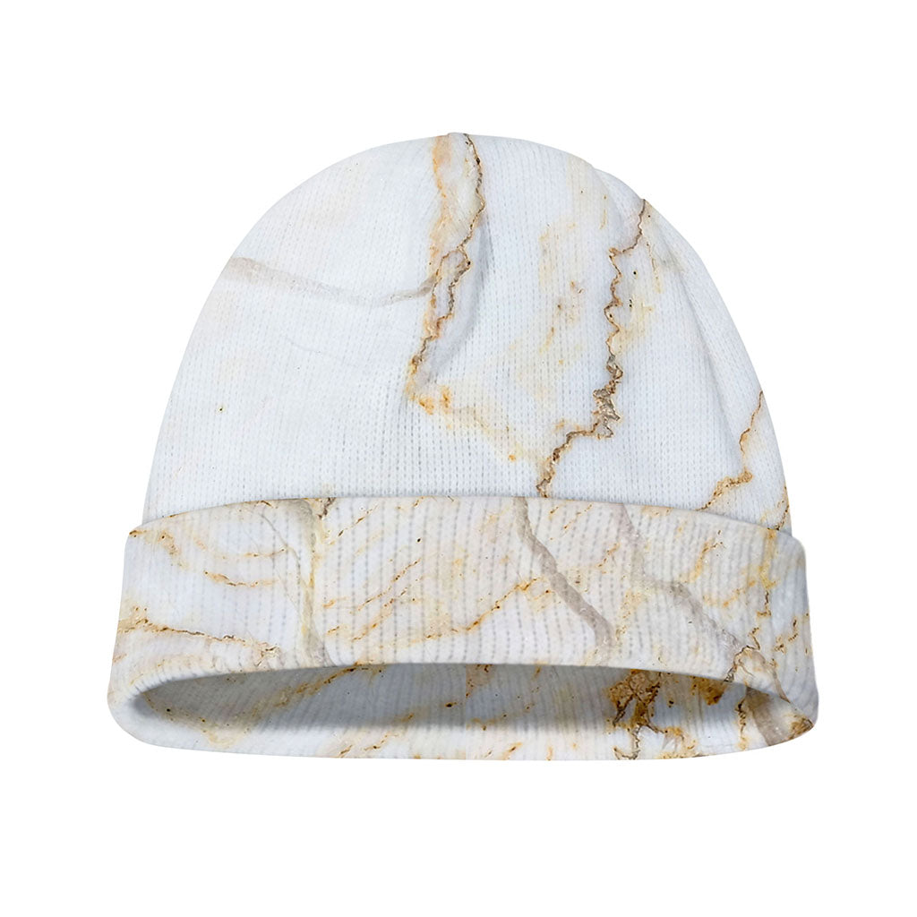 White Brown Grunge Marble Print Beanie