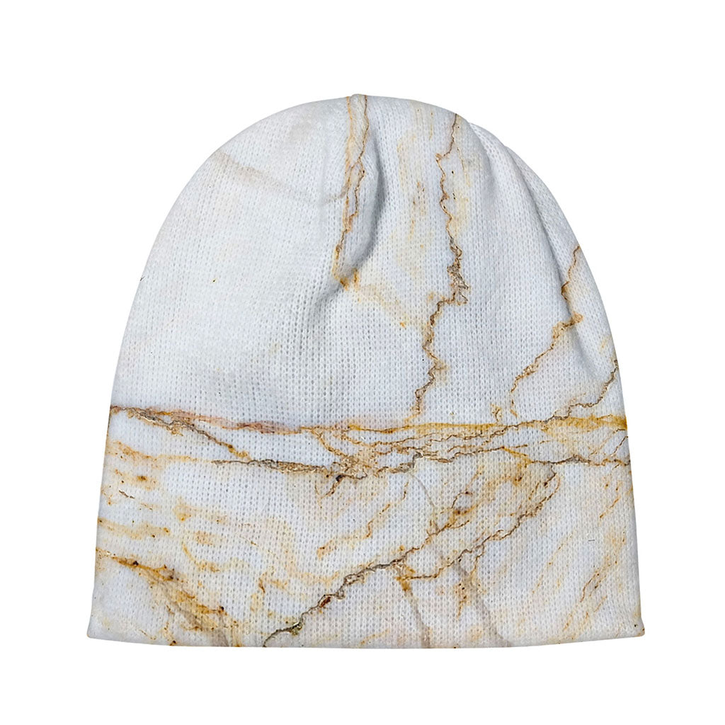 White Brown Grunge Marble Print Beanie