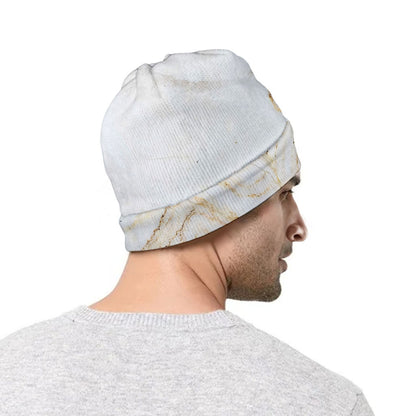 White Brown Grunge Marble Print Beanie