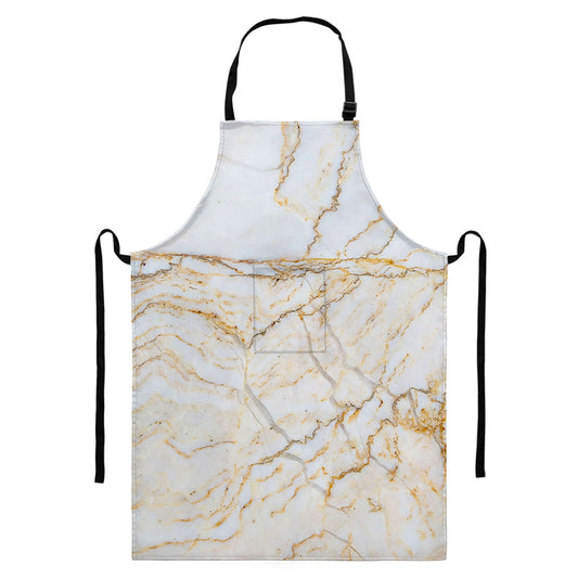 White Brown Grunge Marble Print Bib Apron With Pocket