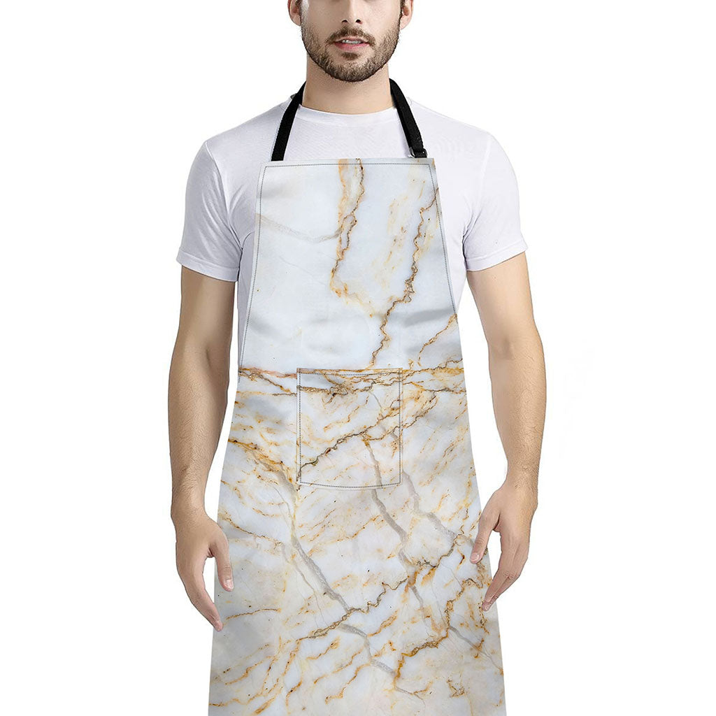 White Brown Grunge Marble Print Bib Apron With Pocket
