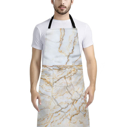 White Brown Grunge Marble Print Bib Apron With Pocket