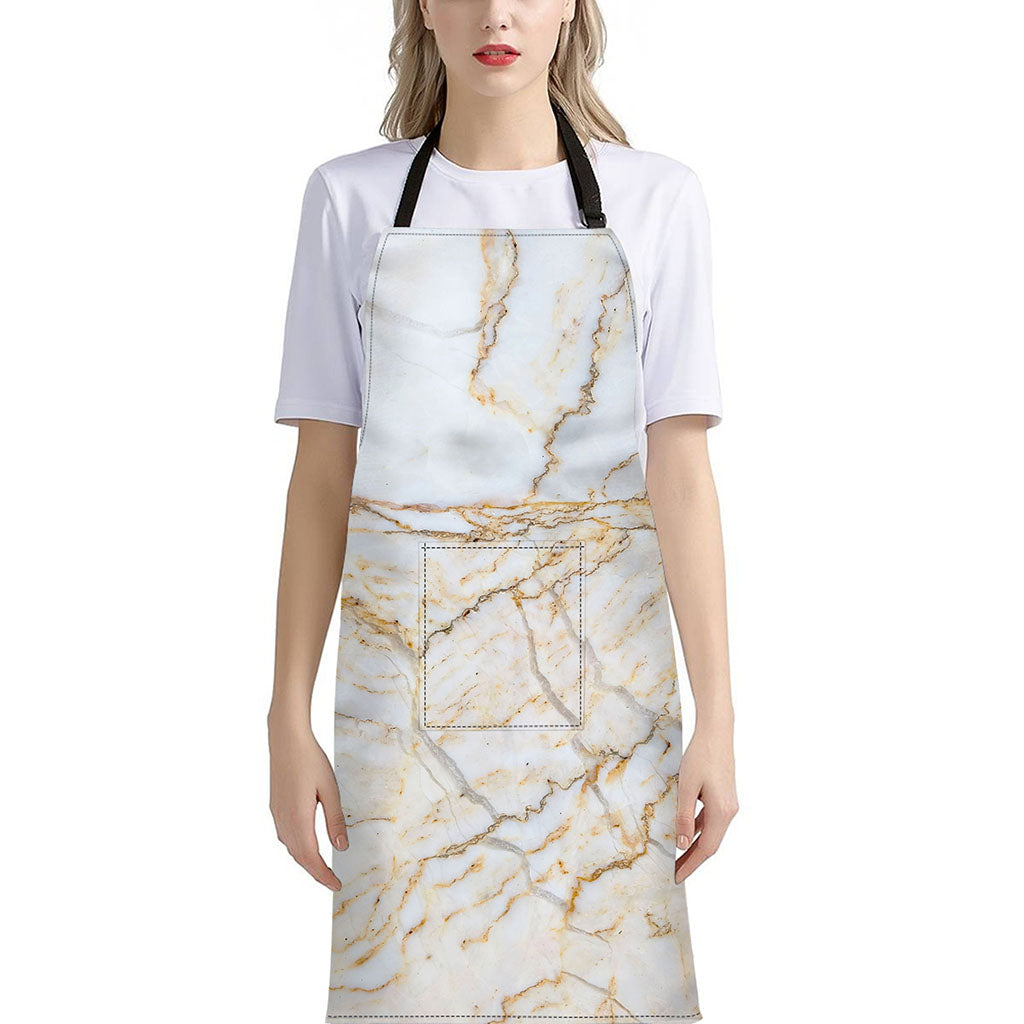 White Brown Grunge Marble Print Bib Apron With Pocket