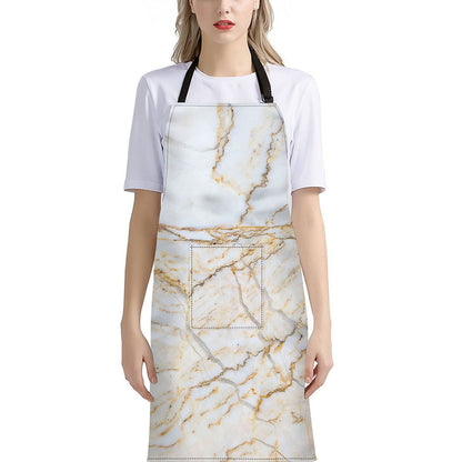 White Brown Grunge Marble Print Bib Apron With Pocket