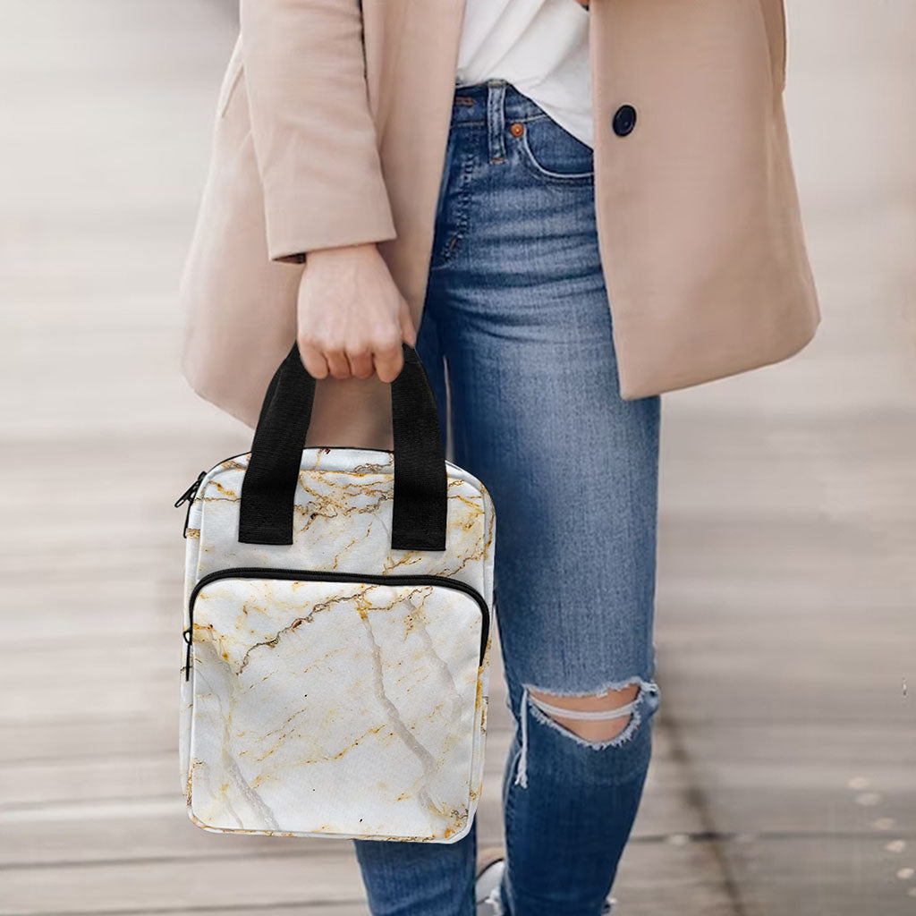 White Brown Grunge Marble Print Bible Tote Bag