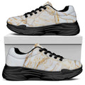 White Brown Grunge Marble Print Black Chunky Shoes