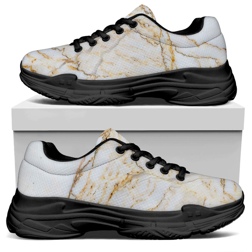 White Brown Grunge Marble Print Black Chunky Shoes