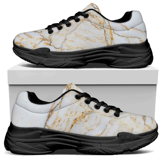 White Brown Grunge Marble Print Black Chunky Shoes