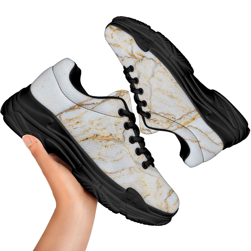 White Brown Grunge Marble Print Black Chunky Shoes
