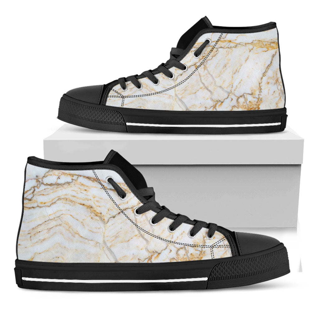 White Brown Grunge Marble Print Black High Top Sneakers