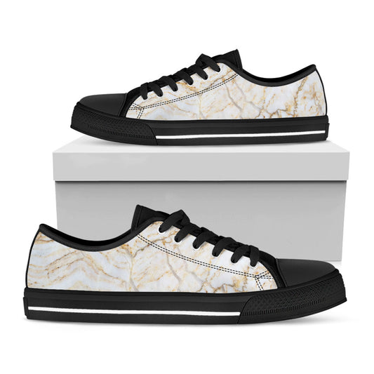 White Brown Grunge Marble Print Black Low Top Sneakers