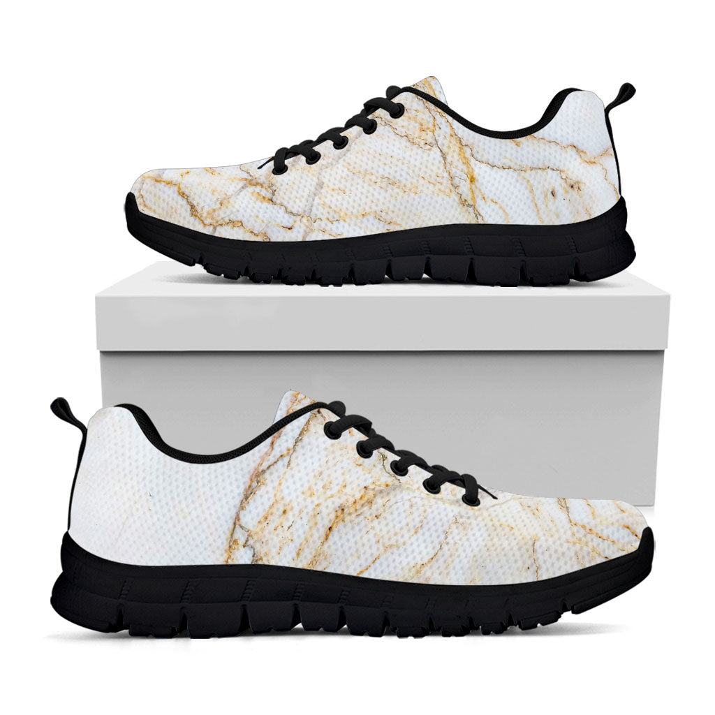 White Brown Grunge Marble Print Black Running Shoes