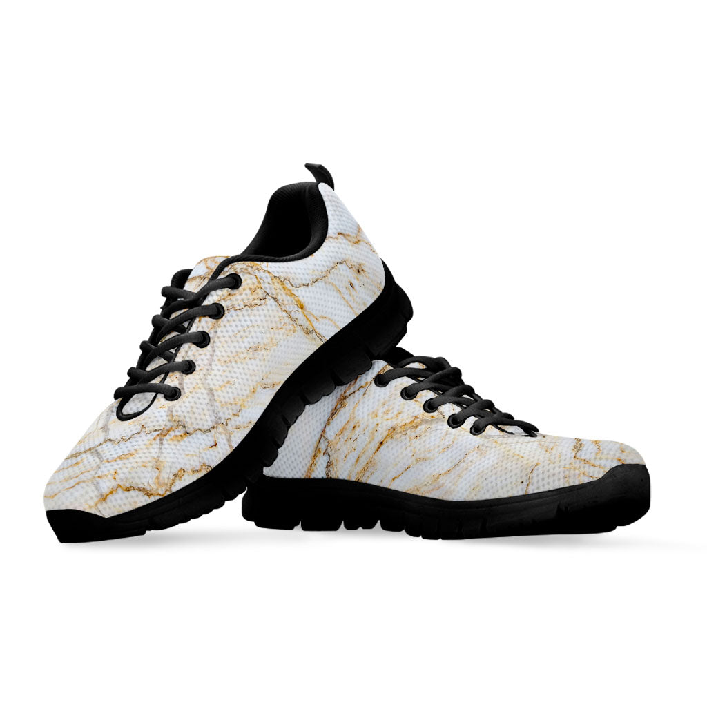 White Brown Grunge Marble Print Black Running Shoes