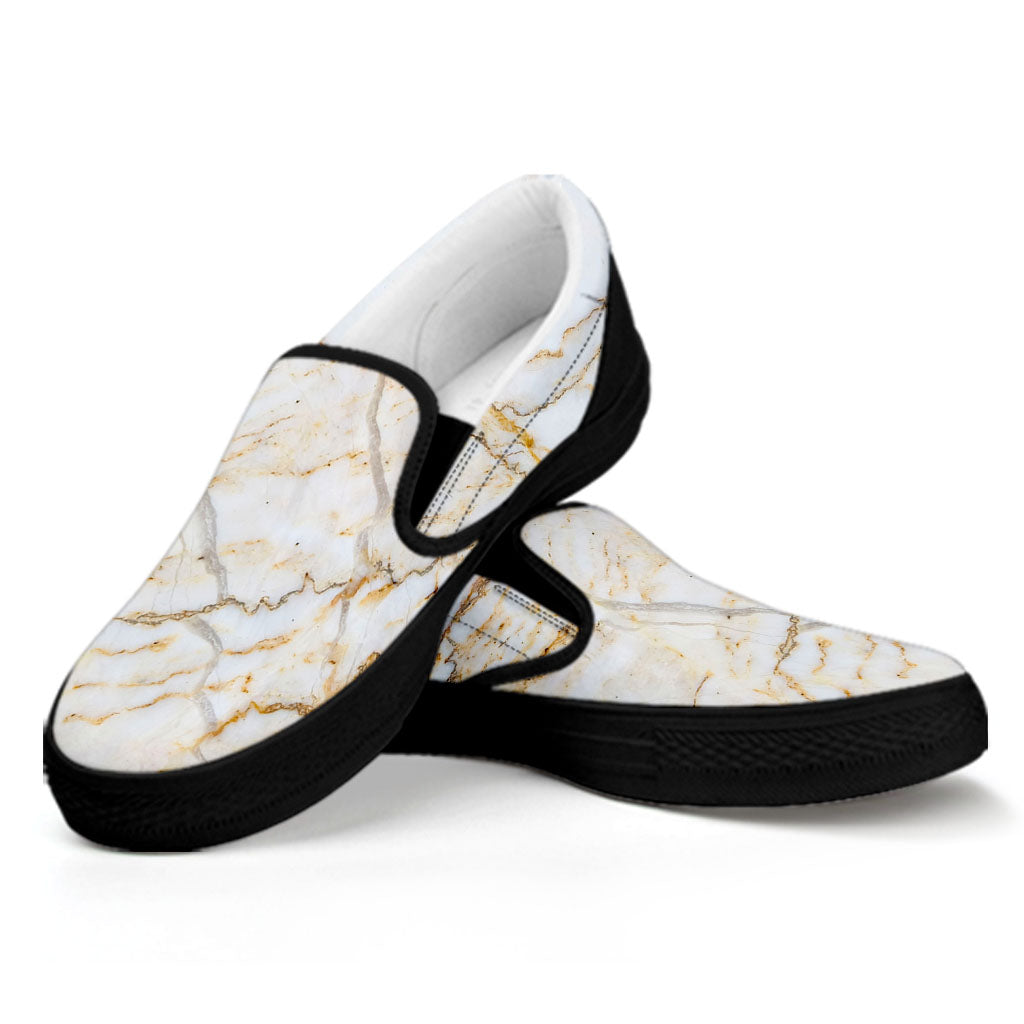 White Brown Grunge Marble Print Black Slip On Sneakers