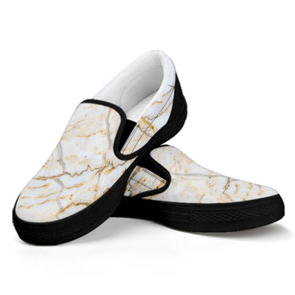 White Brown Grunge Marble Print Black Slip On Sneakers