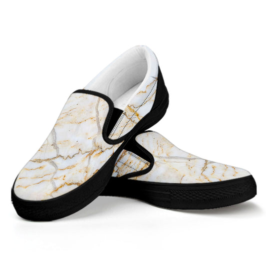 White Brown Grunge Marble Print Black Slip On Sneakers
