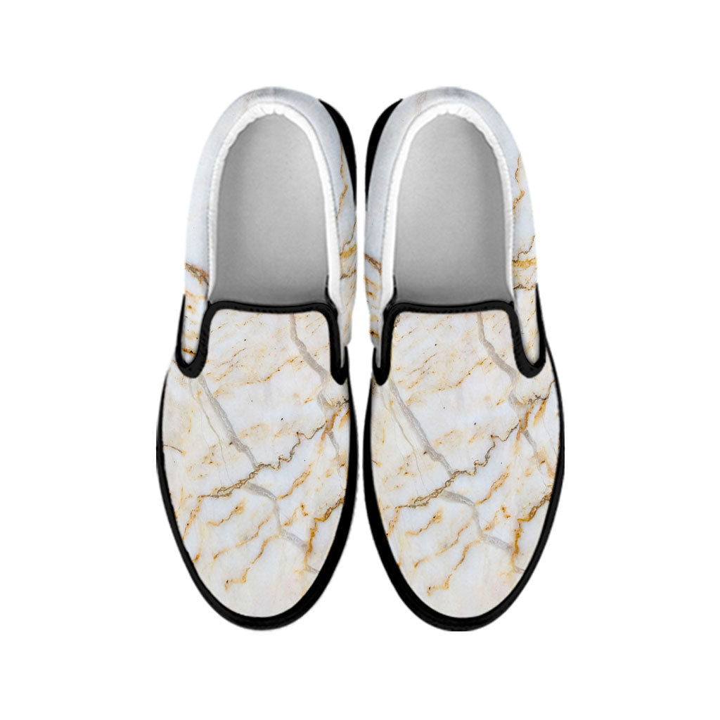 White Brown Grunge Marble Print Black Slip On Sneakers