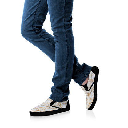 White Brown Grunge Marble Print Black Slip On Sneakers