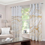 White Brown Grunge Marble Print Blackout Grommet Curtains