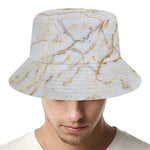 White Brown Grunge Marble Print Bucket Hat