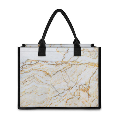 White Brown Grunge Marble Print Canvas Tote Bag