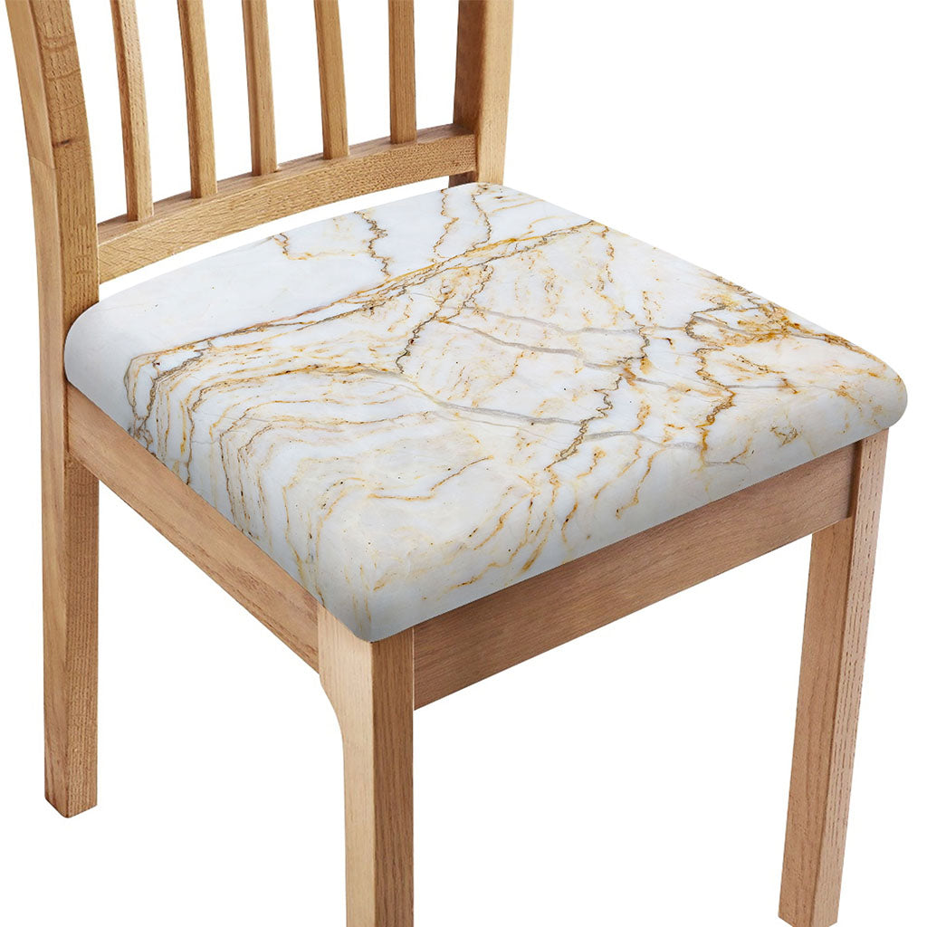 White Brown Grunge Marble Print Chair Cushion Cover