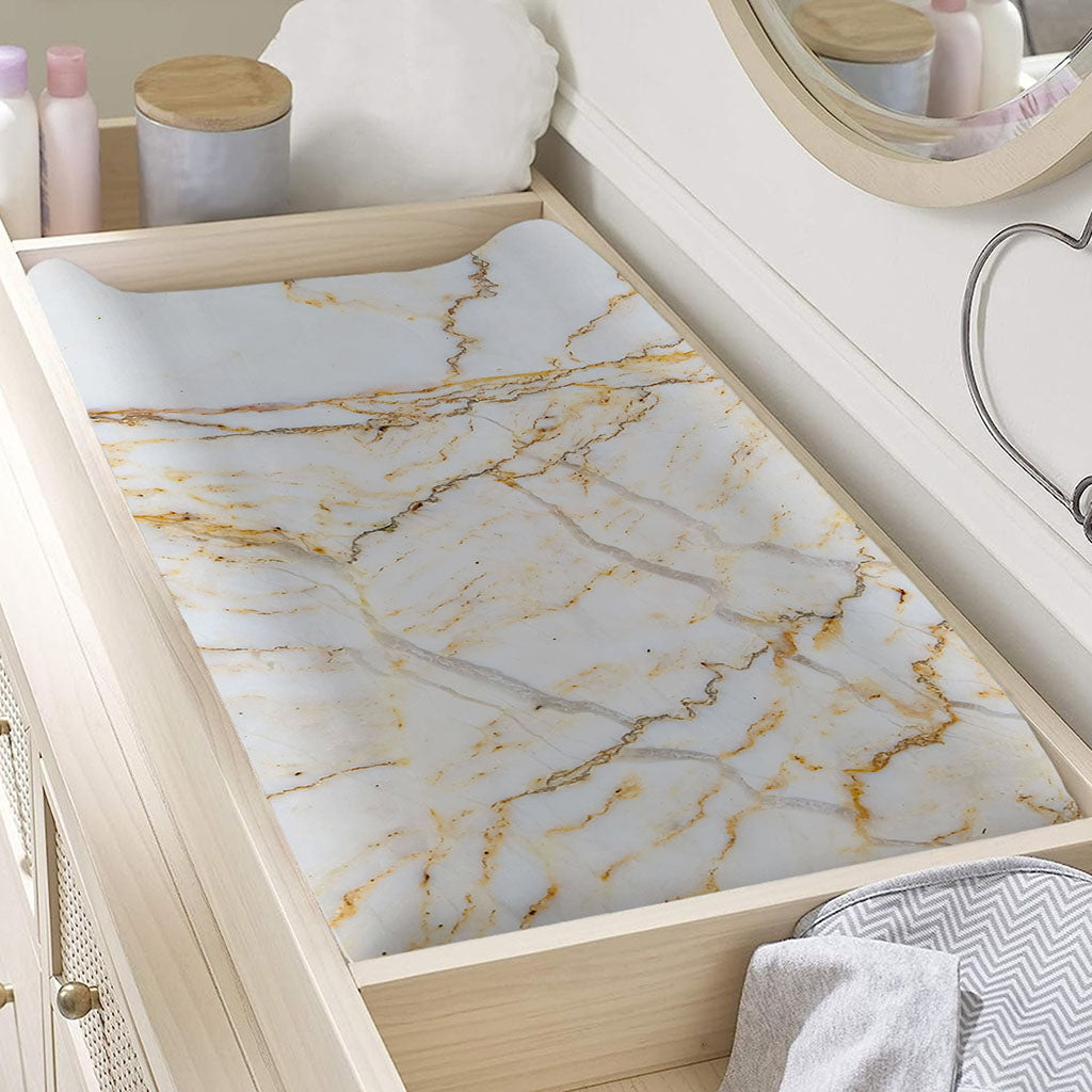 White Brown Grunge Marble Print Changing Pad Cover