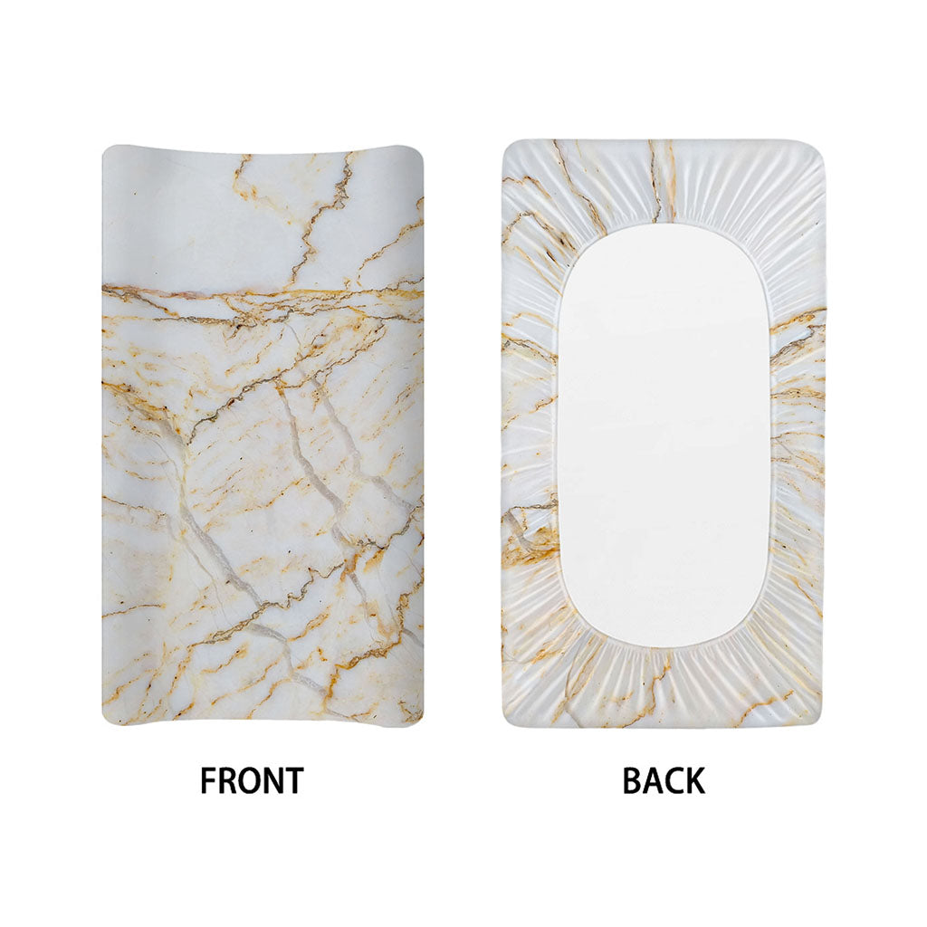 White Brown Grunge Marble Print Changing Pad Cover