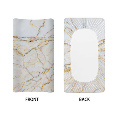 White Brown Grunge Marble Print Changing Pad Cover