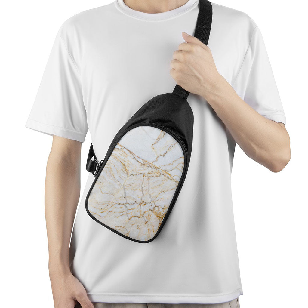 White Brown Grunge Marble Print Chest Bag