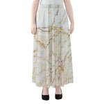 White Brown Grunge Marble Print Chiffon Maxi Skirt