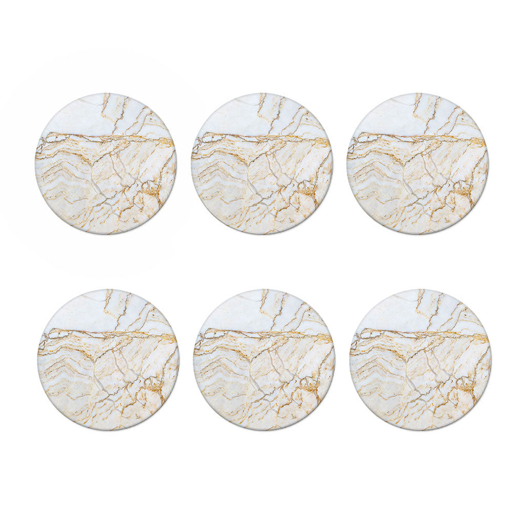 White Brown Grunge Marble Print Coaster Set