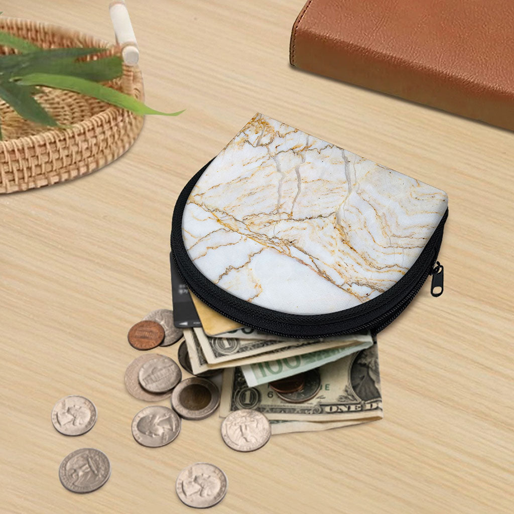White Brown Grunge Marble Print Coin Purse