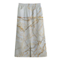 White Brown Grunge Marble Print Cotton Front Slit Maxi Skirt