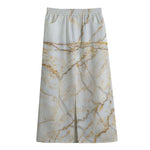 White Brown Grunge Marble Print Cotton Front Slit Maxi Skirt