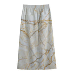White Brown Grunge Marble Print Cotton Front Slit Maxi Skirt