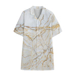 White Brown Grunge Marble Print Cotton Hawaiian Shirt
