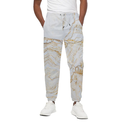 White Brown Grunge Marble Print Cotton Pants