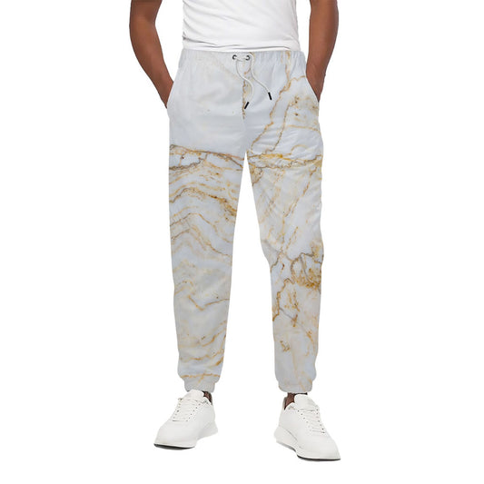 White Brown Grunge Marble Print Cotton Pants