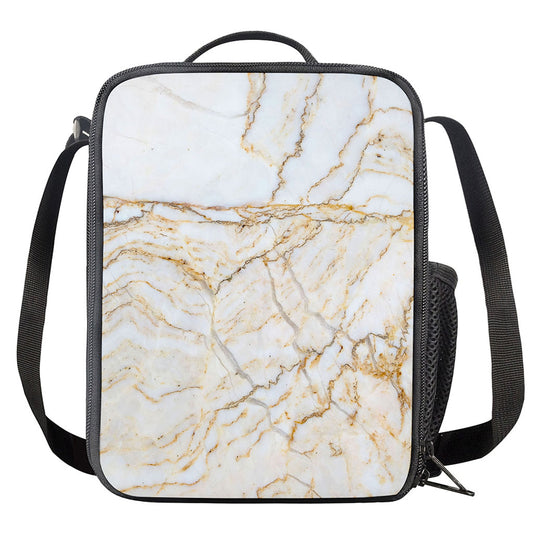 White Brown Grunge Marble Print Crossbody Lunch Bag