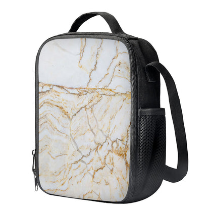 White Brown Grunge Marble Print Crossbody Lunch Bag