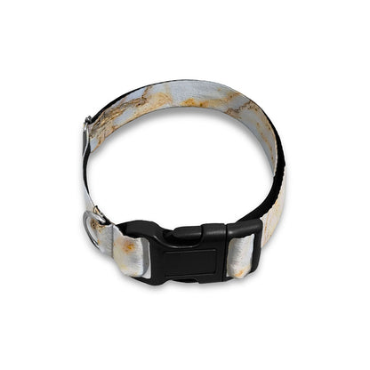 White Brown Grunge Marble Print Dog Collar