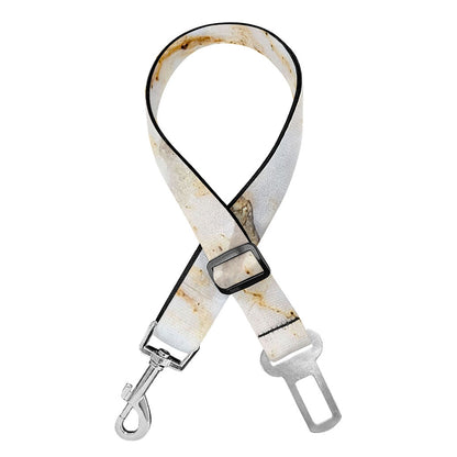 White Brown Grunge Marble Print Dog Seat Belt
